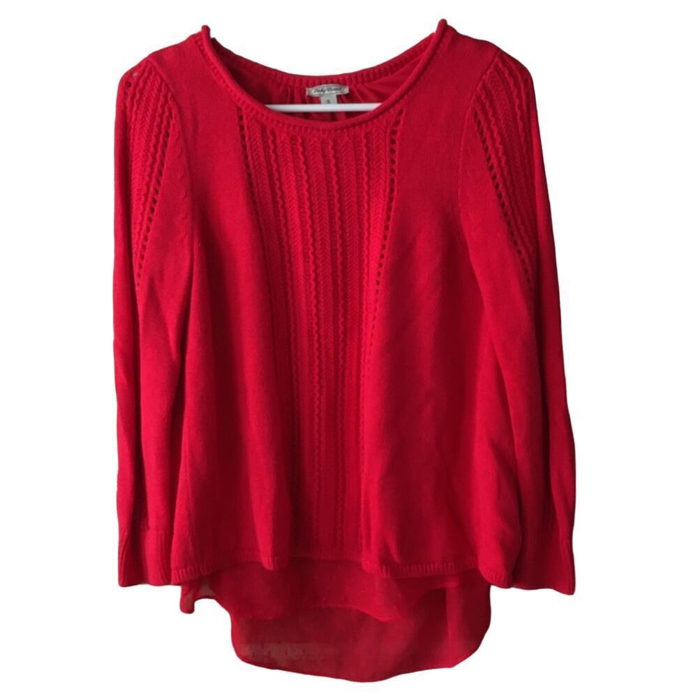 Lucky Brand Sweater sz S Red Knit Sweater layered Chunky Knit